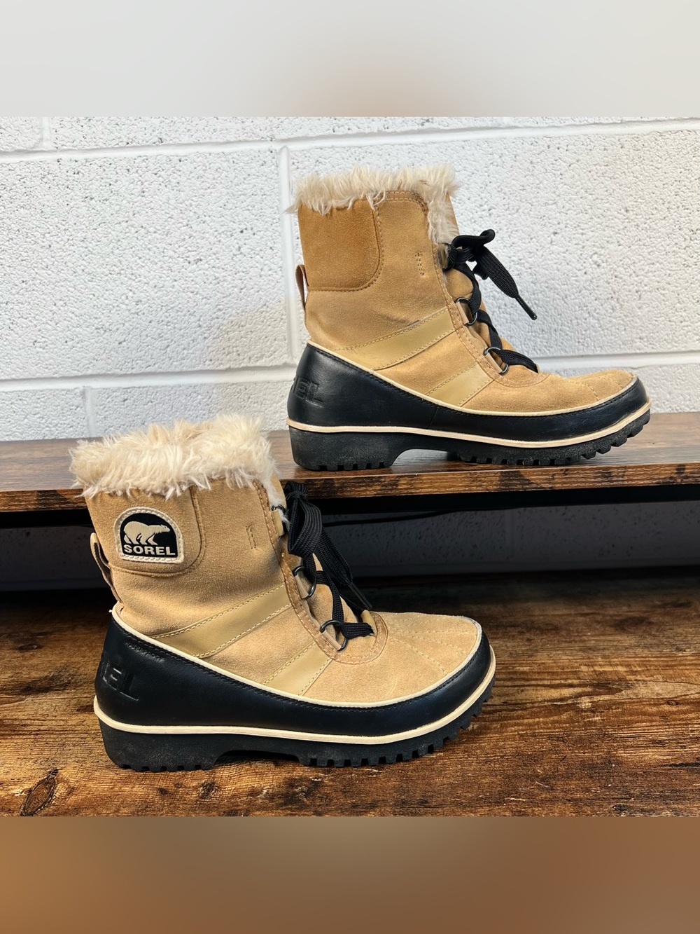 Sorel Boots Waterproof Winter Tan Suede Leather Faux Fur Women's 6.5